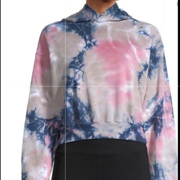 Lea & Viola tan/pink/blue/white tie dye hoodie with cropped hem. NWT, large. - Picture 1 of 7
